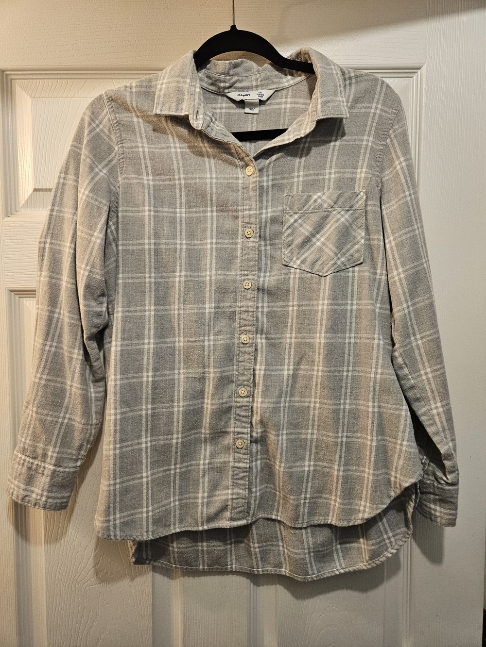 Old Navy Gray and White Plaid Button-Down Shirt